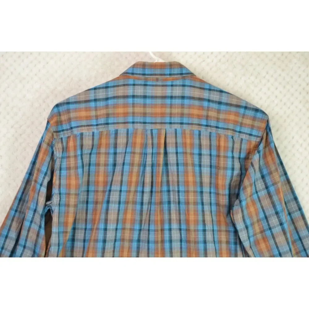 Cinch Boys XL (14) Shirt Blue Orange Plaid Western Button Up
